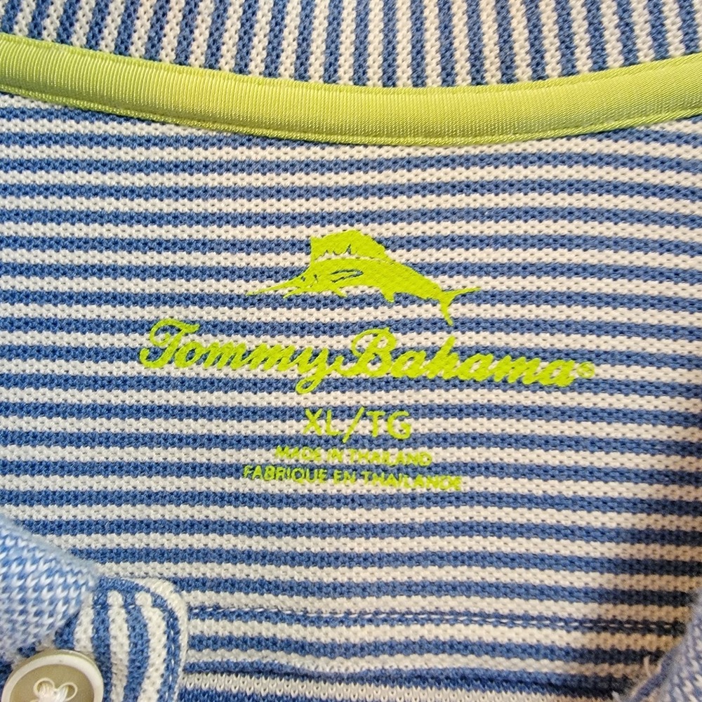 Tommy Bahama Men's Short Sleeve Polo Shirt Blue/White Stripe Size‎ XL - Picture 2 of 4